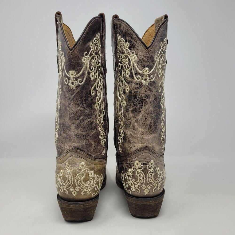Corral Boots Womens 5.5 Bone Leather Floral Embroidered Western Cowboy A2773 - Picture 4 of 11